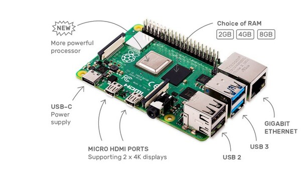 Raspberry Pi 4 Microcontroller, Modell B, 4GB